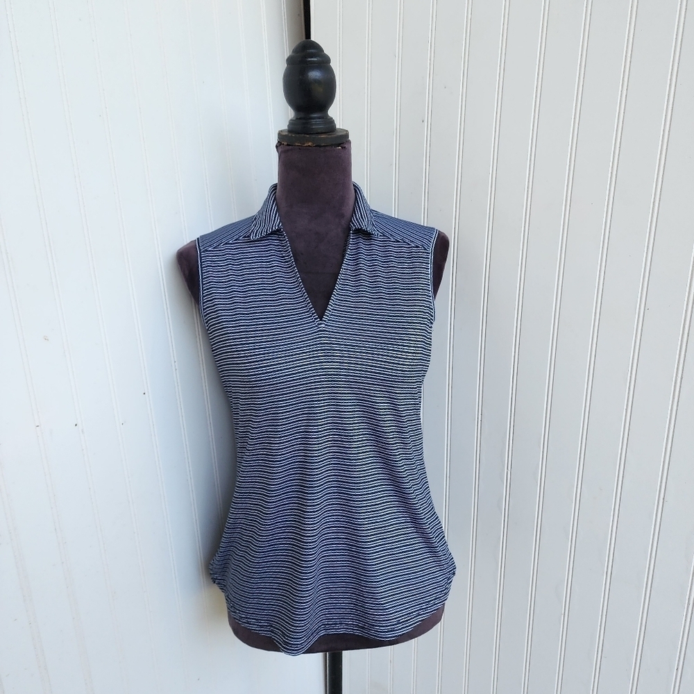 Pebble Beach Shirt Black White Performance Polo Sleeveless V-Neck Dry Luxe Sz XS